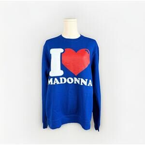 I Love Madonna Graphic Pullover Sweatshirt Sz L Blue Stretch Comfort 80s Retro